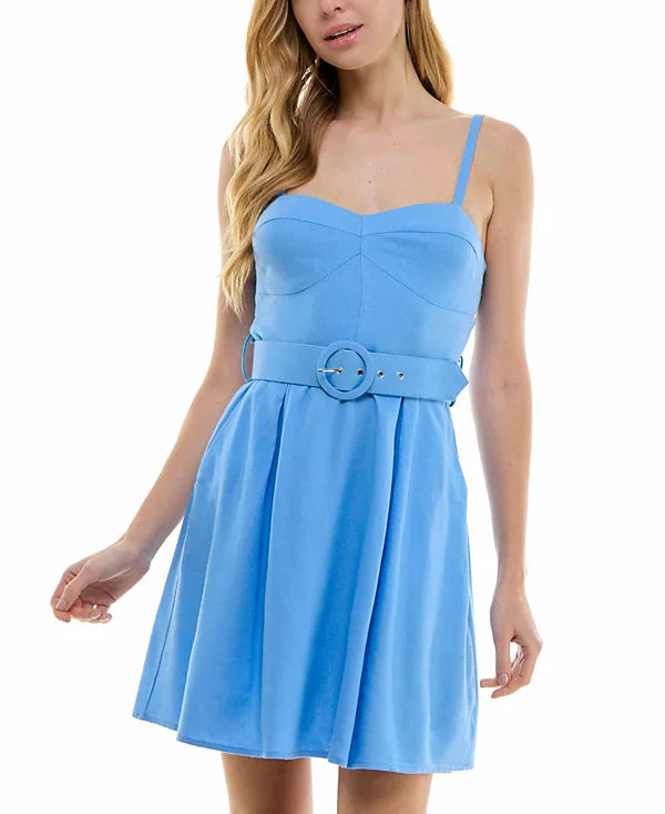 City Studios Juniors Belted Fit Flare Dress  Color Cornflwrb Size M