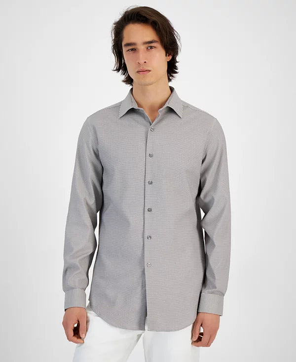 Alfani Men's Slim-Fit Dobby Dress Shirt  Gray/White 15/15.5 32/33