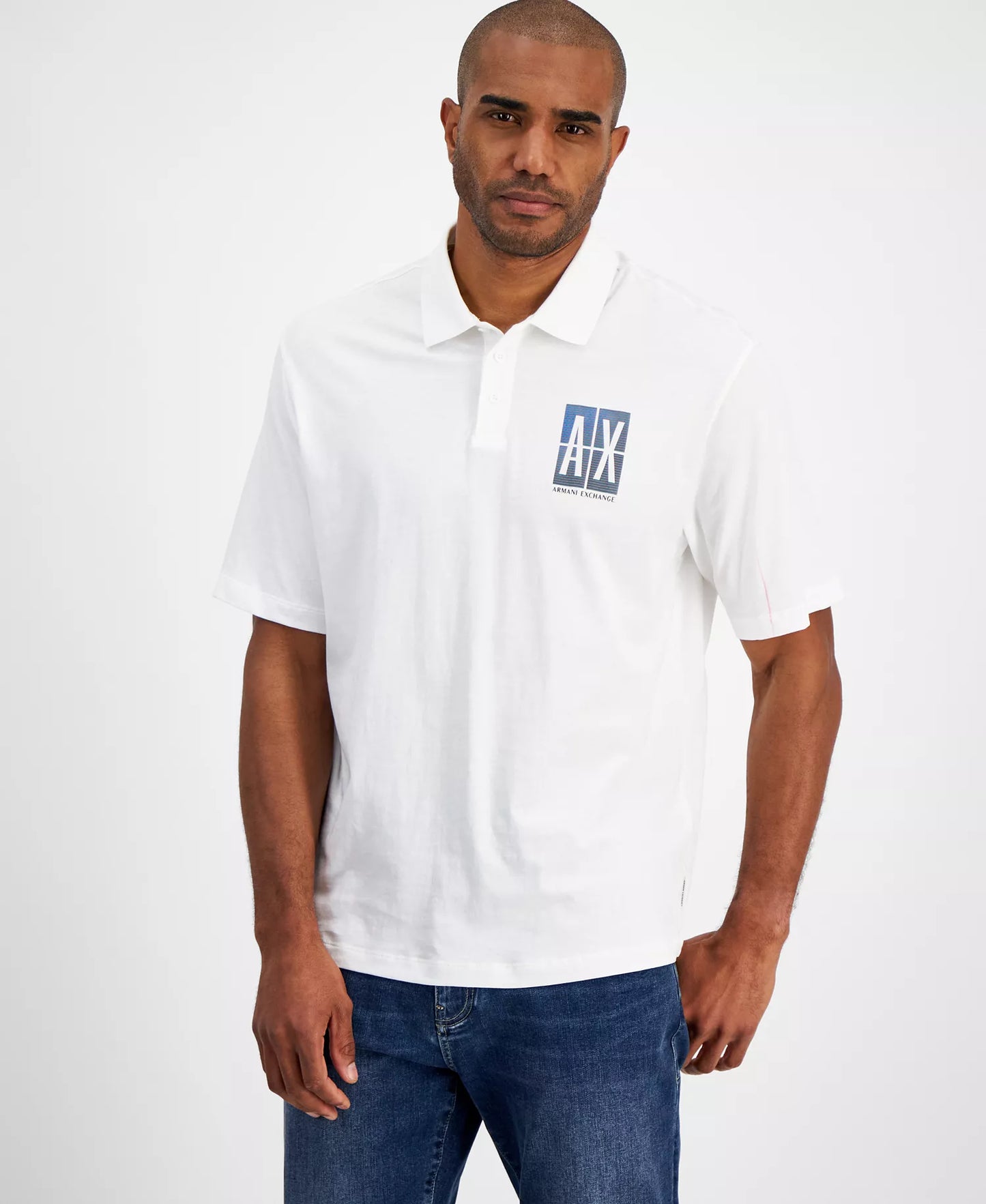 AX Armani Exchange Men's Loose-Fit Logo-Print Polo  Off White Size M