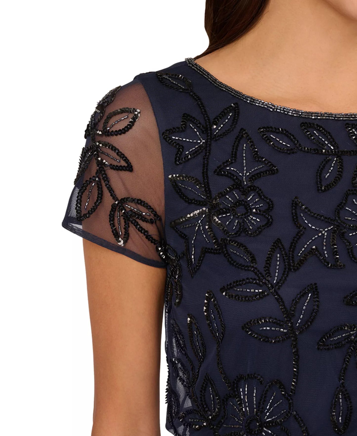 Adrianna Papell Women's Floral Blouson Embellished Gown  Navy/Black Size 12P