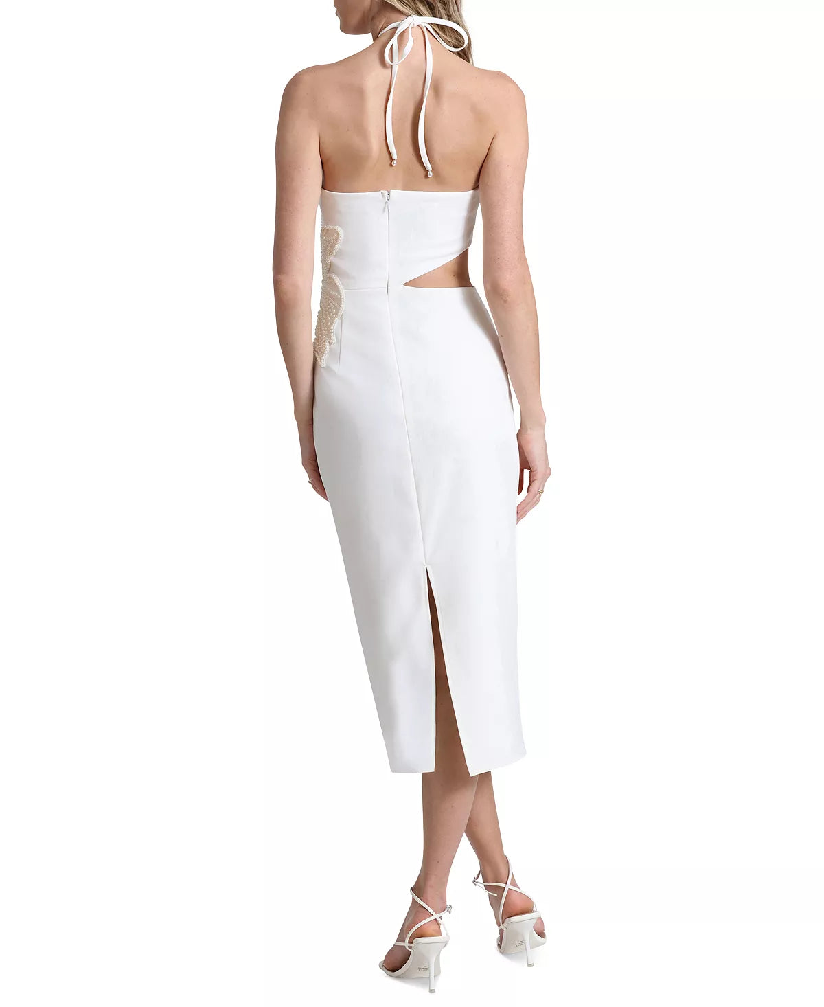 Avec Les Filles Women's Halter-Neck Floral Appliqué Dress  Color White Size 14