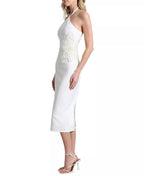 Avec Les Filles Women's Halter-Neck Floral Appliqué Dress  Color White Size 14