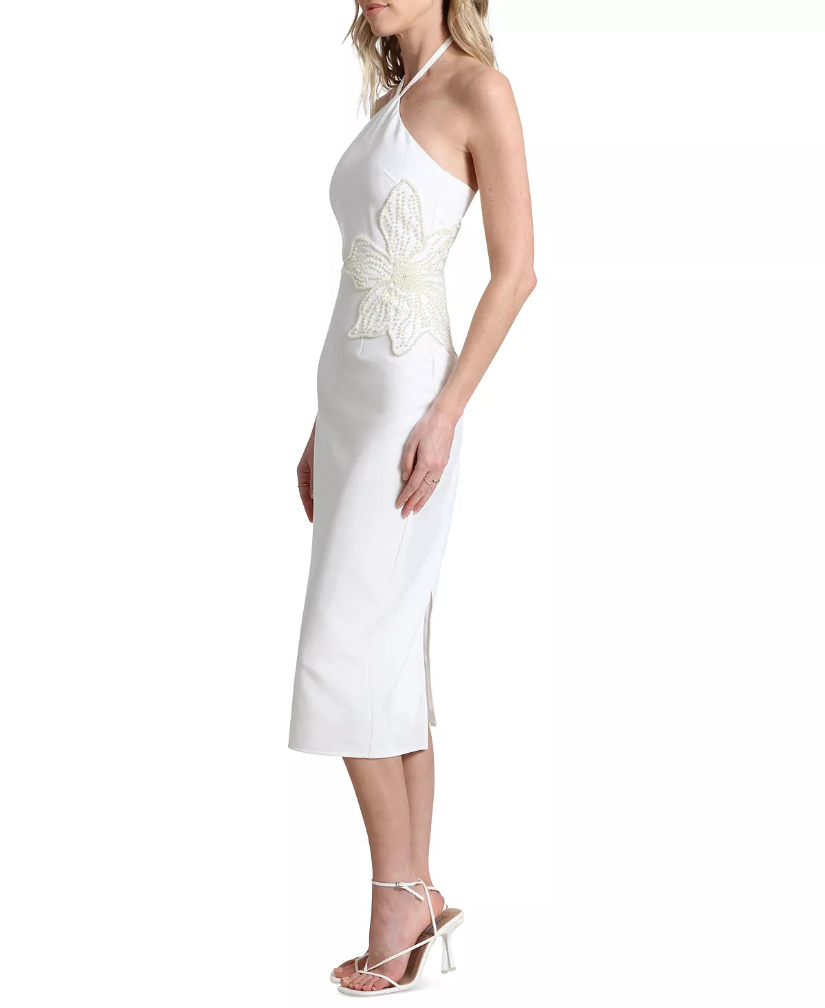 Avec Les Filles Women's Halter-Neck Floral Appliqué Dress  Color White Size 14