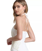 Avec Les Filles Women's Halter-Neck Floral Appliqué Dress  Color White Size 14