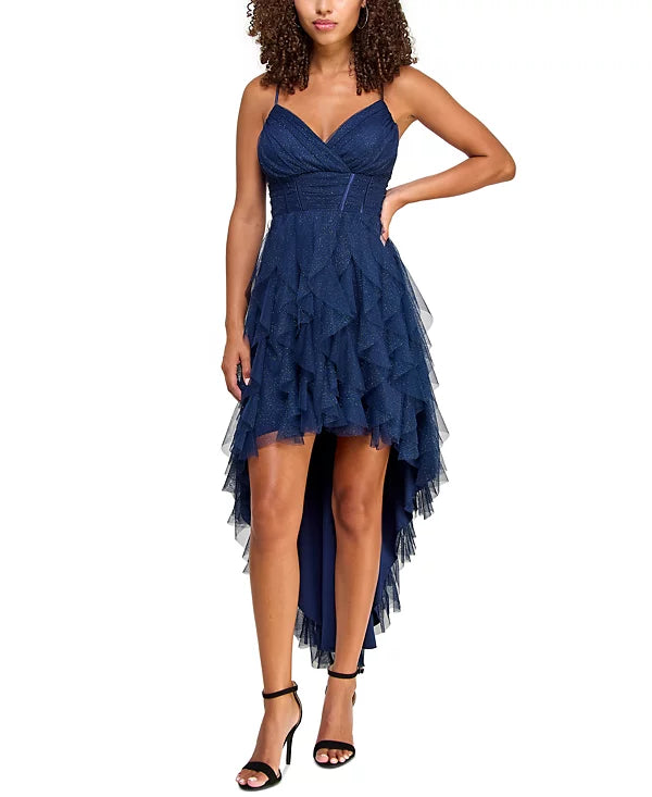 pear culture Juniors Ruffled High-Low Dress  Color Navy Size 17