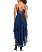 pear culture Juniors Ruffled High-Low Dress  Color Navy Size 17