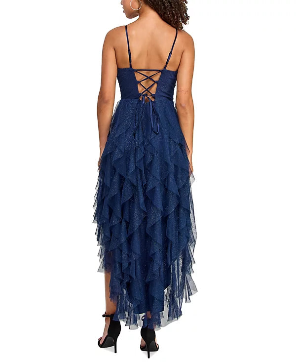 pear culture Juniors Ruffled High-Low Dress  Color Navy Size 17
