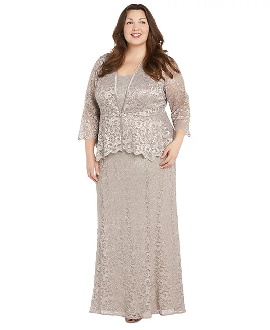 RM Richards Plus Size Metallic Lace Jacket & Dress  Color Champagne Size 16W