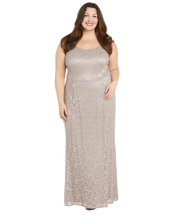 RM Richards Plus Size Metallic Lace Jacket & Dress  Color Champagne Size 16W