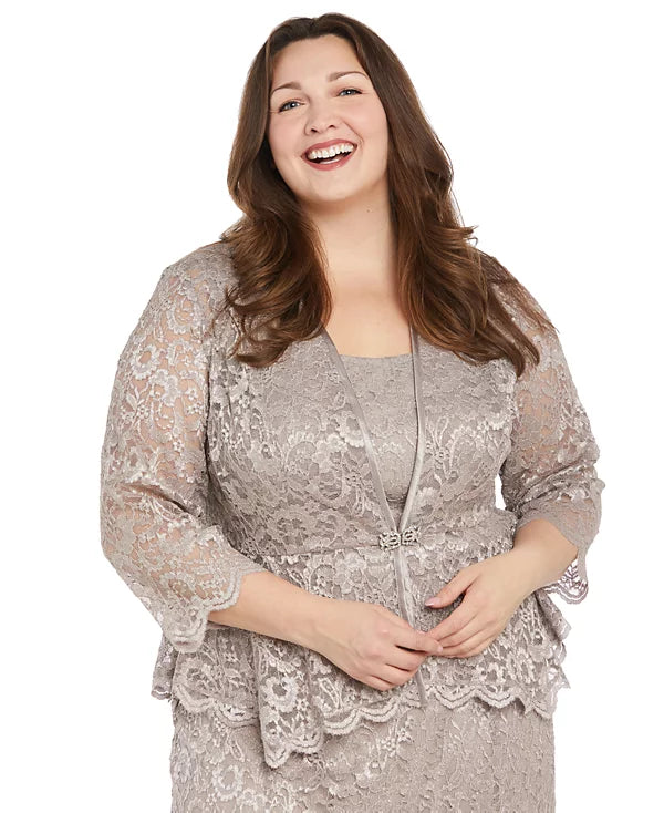 RM Richards Plus Size Metallic Lace Jacket & Dress  Color Champagne Size 16W