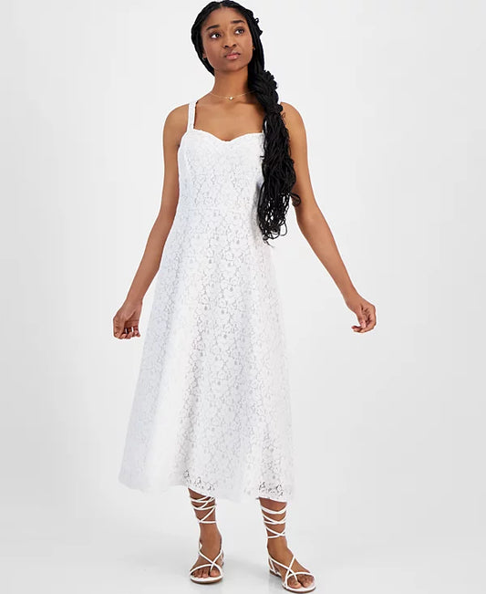 Tinsel Juniors' Lace Sweetheart-Neck Corset Midi Dress  Color White Size L