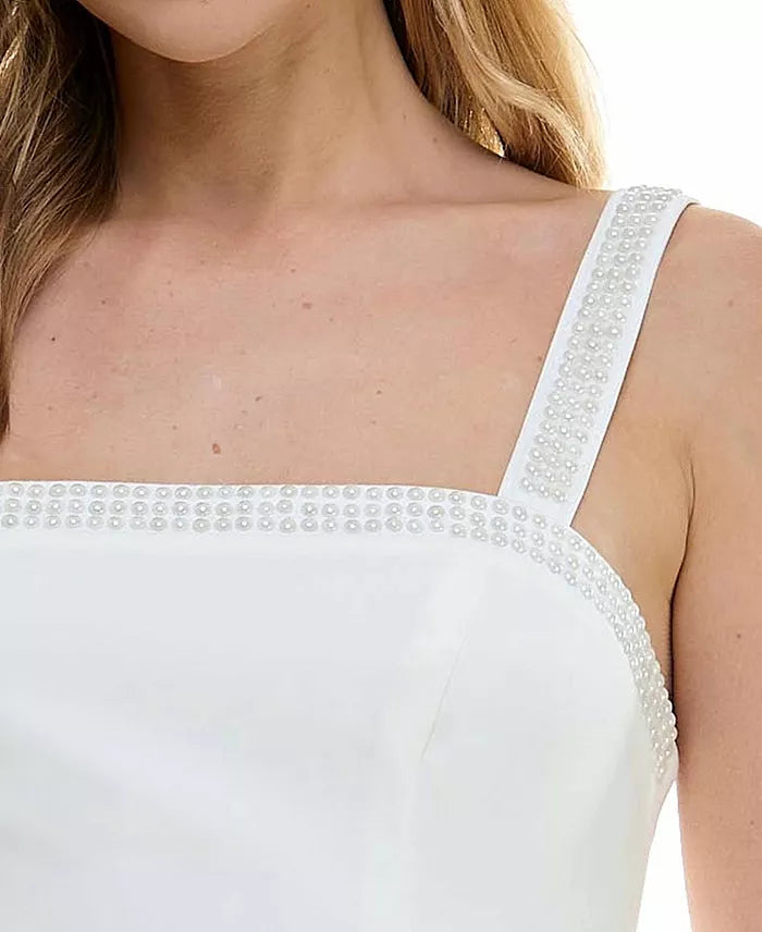 City Studios Juniors Imitation-Pearl Beaded Fit Flare Dress  Color Ivory Size 7/8