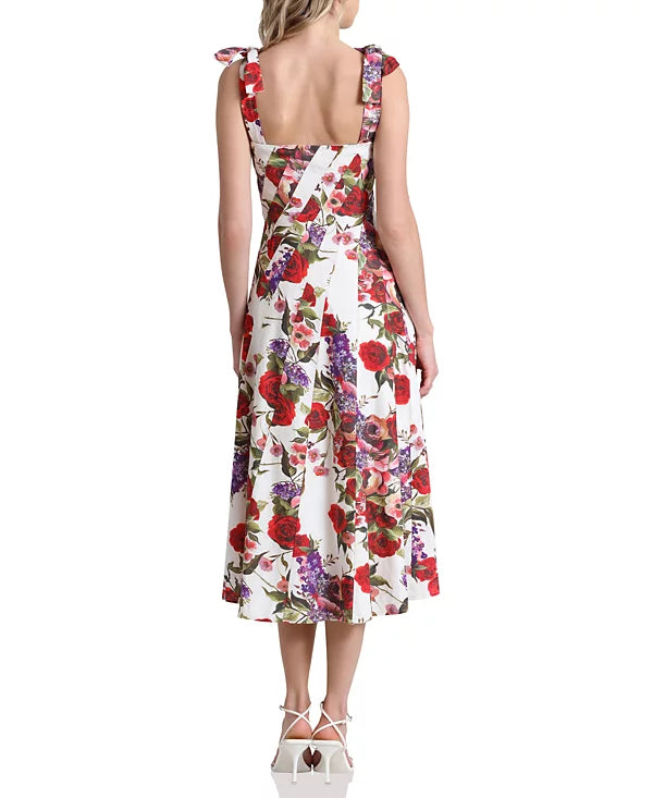 Avec Les Filles Linen-Blend Floral-Print Fit & Flare Dress  Color Portofino Size 4