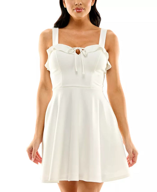 City Studios Juniors Sweetheart Tie-Neck Skater Dress  Ivory Size 7/8
