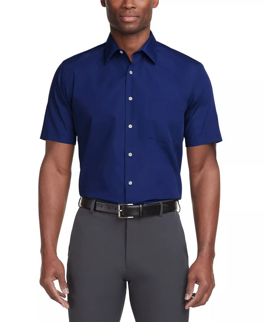 Van Heusen Men's Poplin Solid Short-Sleeve Dress Shirt  Pacifico Size 16