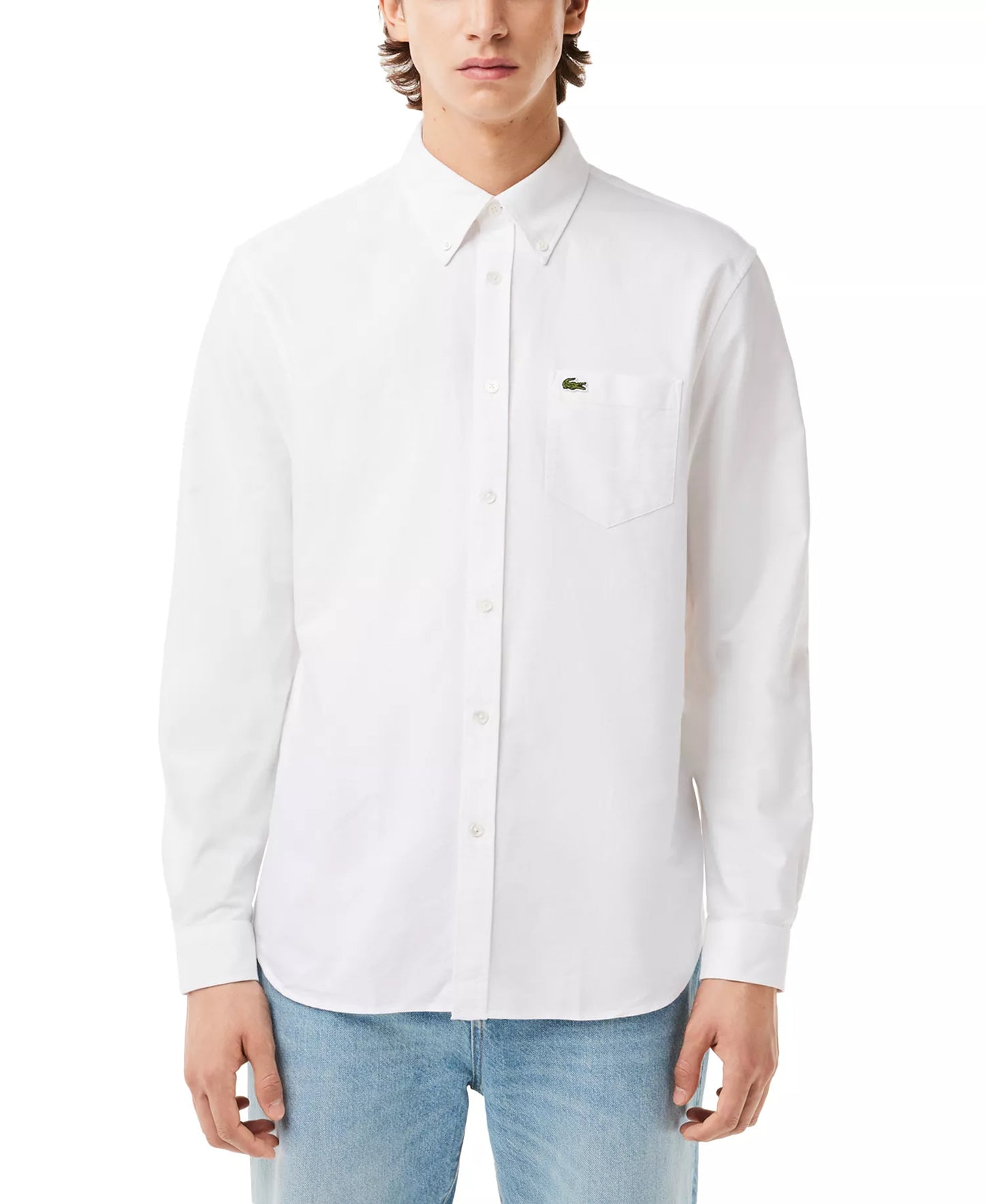 Lacoste Men's Woven Long Sleeve Button-Down Oxford Shirt  White Size XL