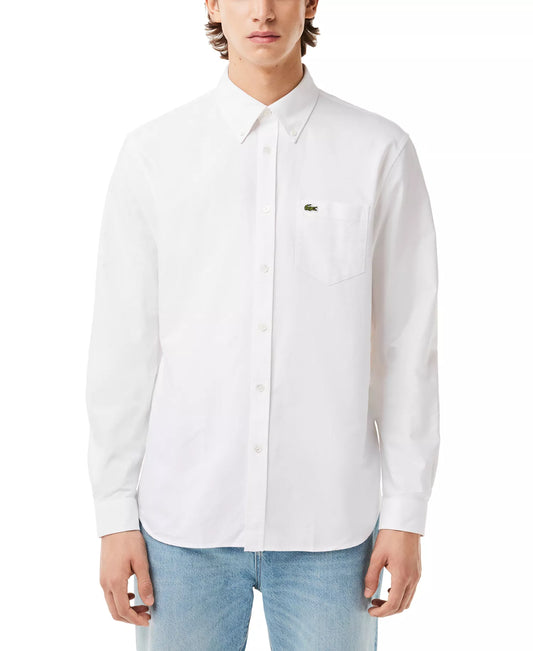 Lacoste Men's Woven Long Sleeve Button-Down Oxford Shirt  White Size XL