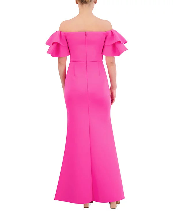 Eliza J Ruffled-Sleeve Off-The-Shoulder Mermaid Gown  Hot Pink Size 10