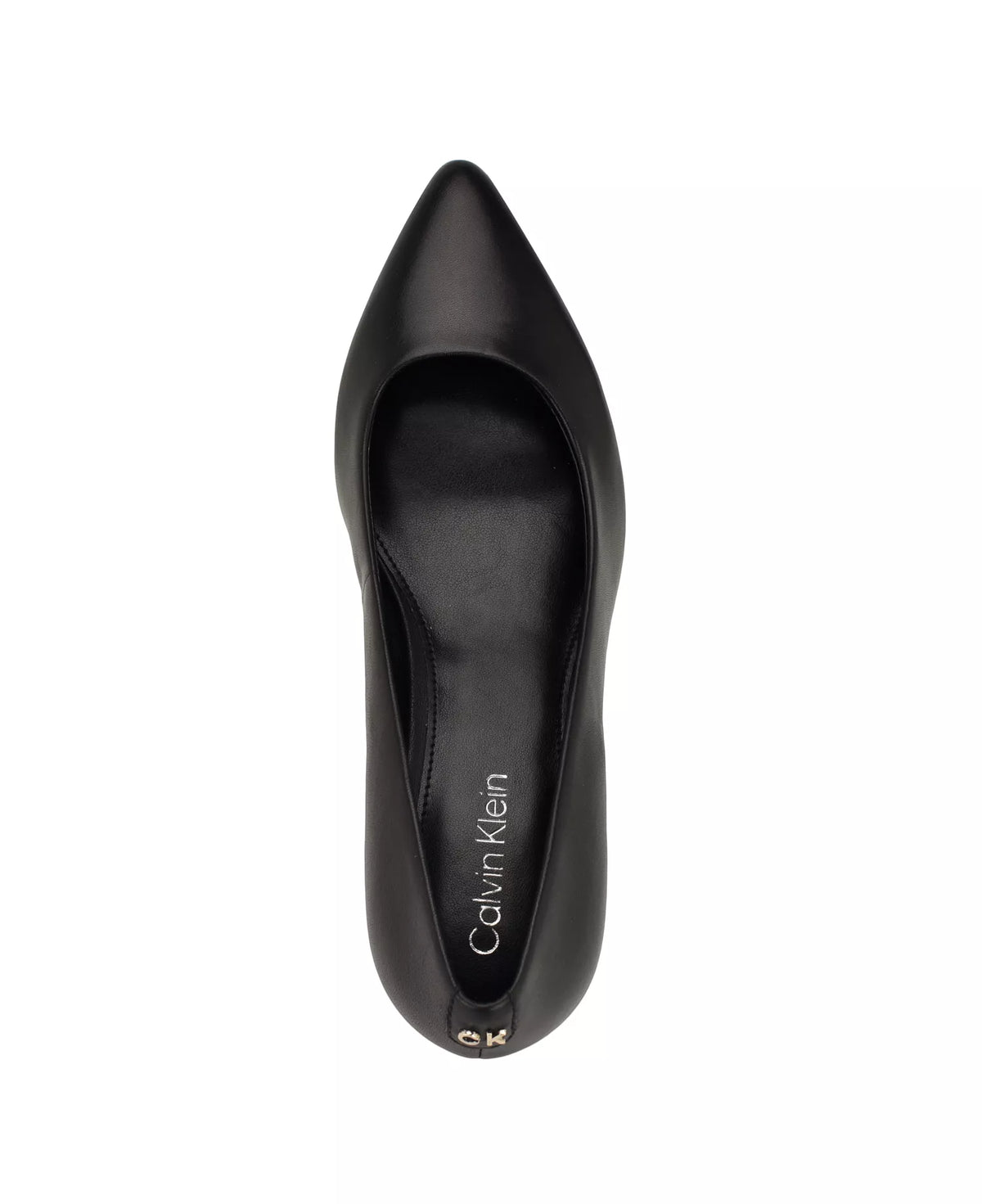 Calvin Klein Women's Lenott Pointy Toe Block Heel Pumps  Black Leather Size 5.5