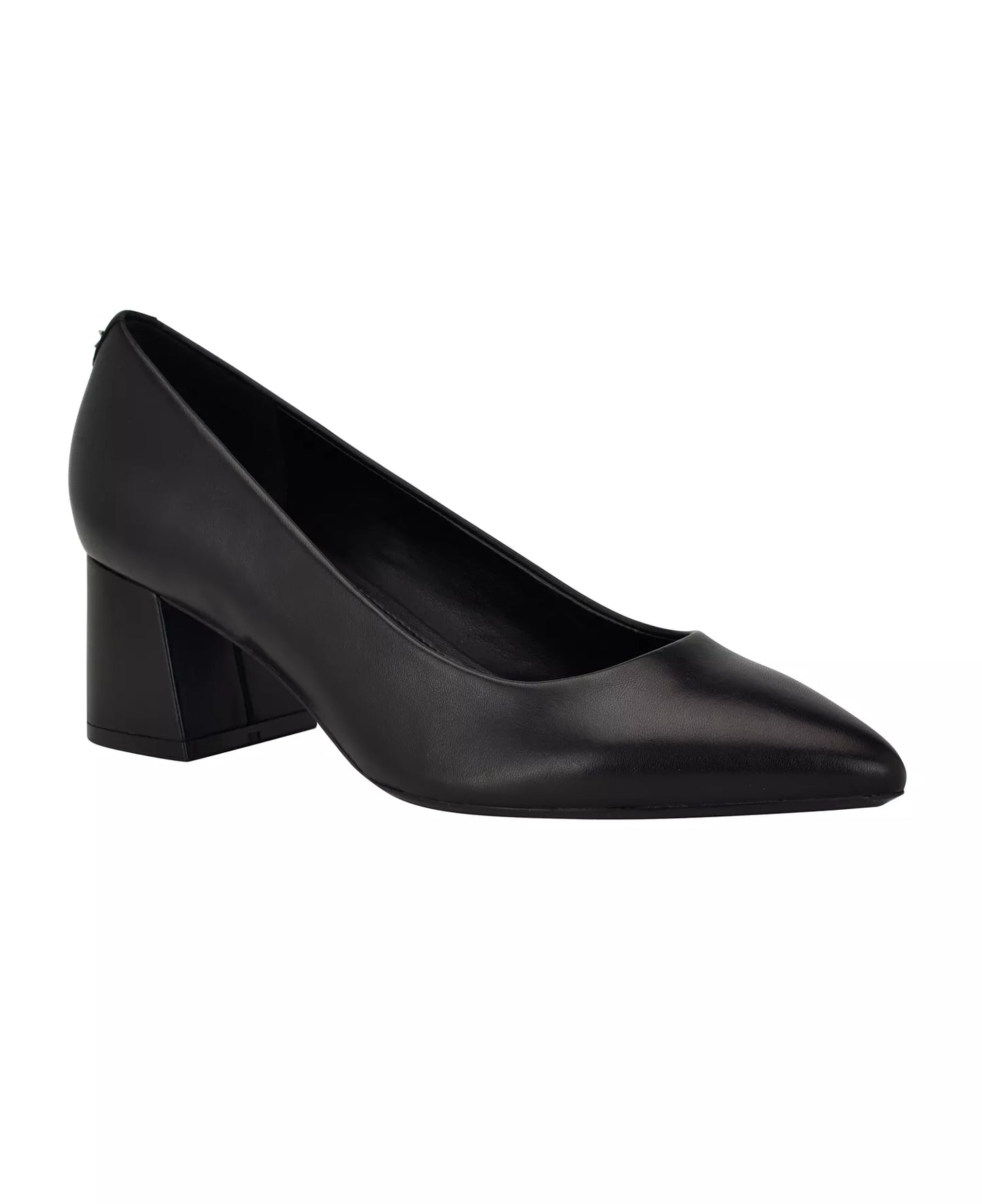 Calvin Klein Women's Lenott Pointy Toe Block Heel Pumps  Black Leather Size 5.5