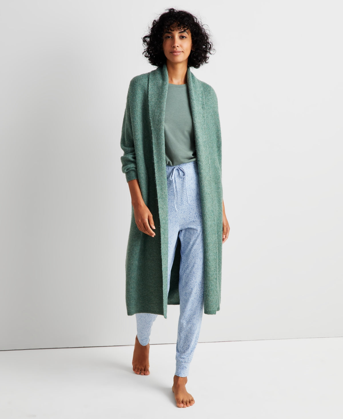State of Day Women's Knit Long-Sleeve Duster Robe  Organic Green Size XL/2XL