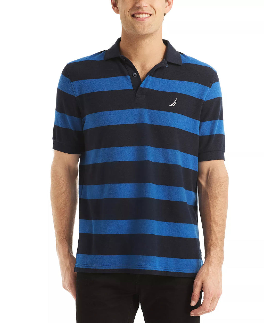 Nautica Men's Classic Short Sleeve Striped Deck Polo Shirt  Navy Size XL