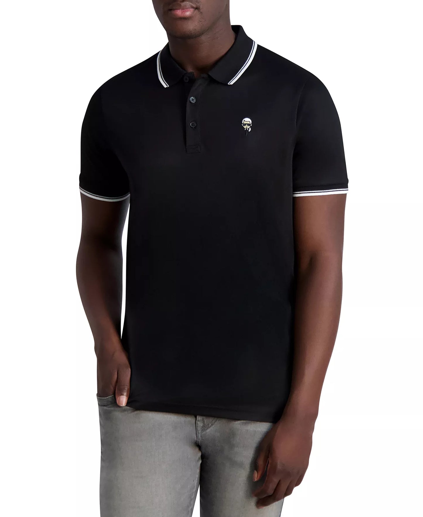 KARL LAGERFELD PARIS Men's Slim-Fit Karl Patch Tipped Polo Shirt  Black Size M