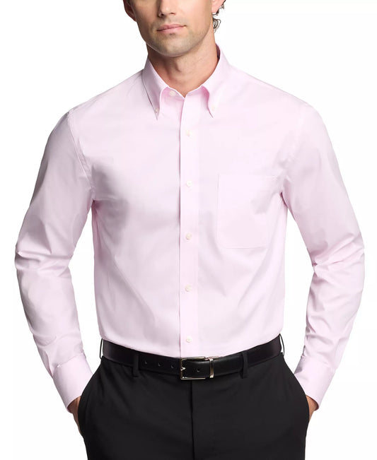 Tommy Hilfiger Men's Regular-Fit THFlex Stretch Dress Shirt  Classic Pink Size XL 17.5 36/37