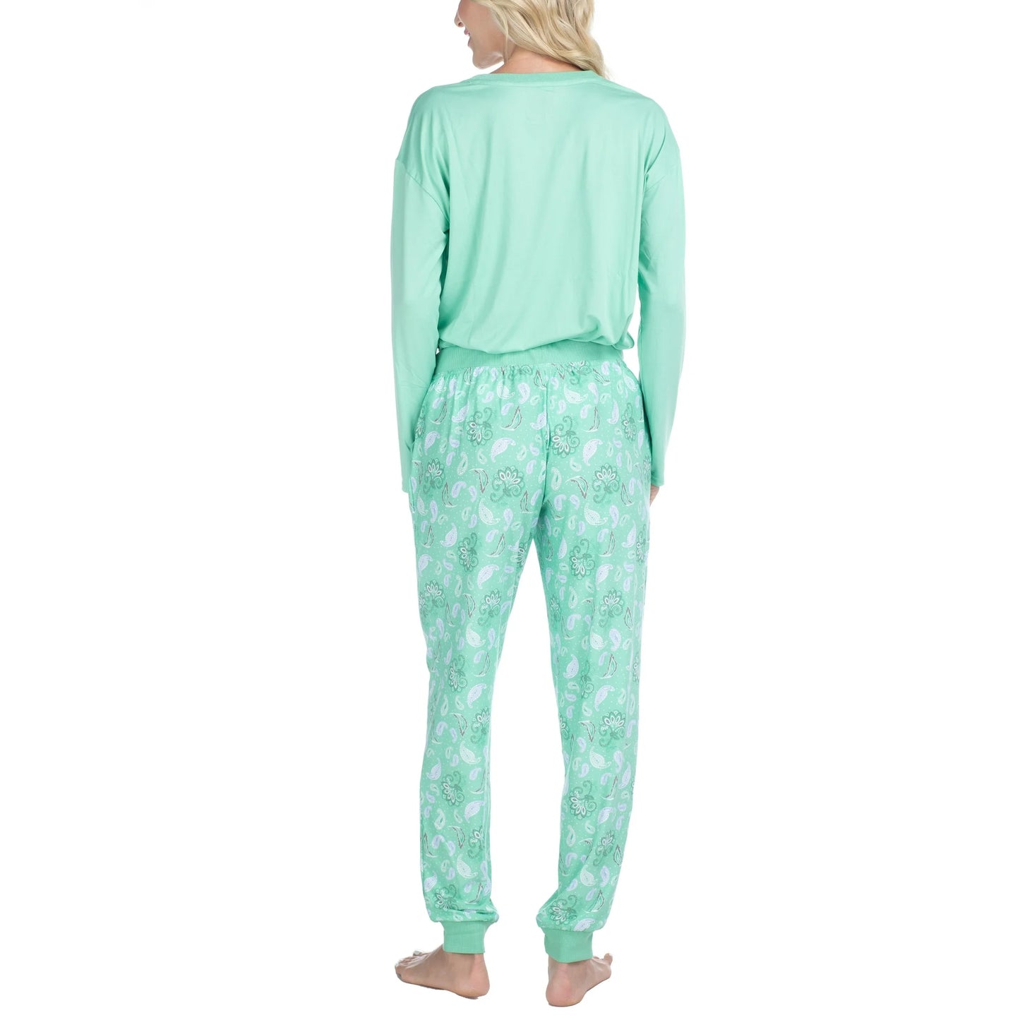 MUK LUKS Women's 2-Pc. Lounge Loyalist Sweatshirt Jogger Set  Green Paisley Size M