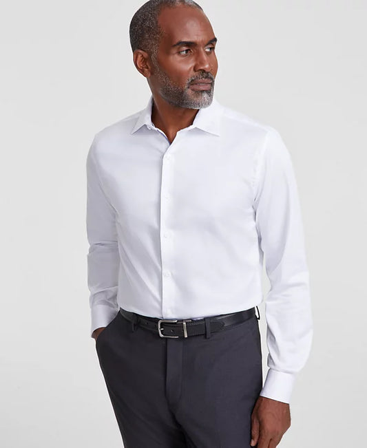 Bar III Men's Spread-Collar Sateen Dress Shirt  Bright White Size M 15/15.5