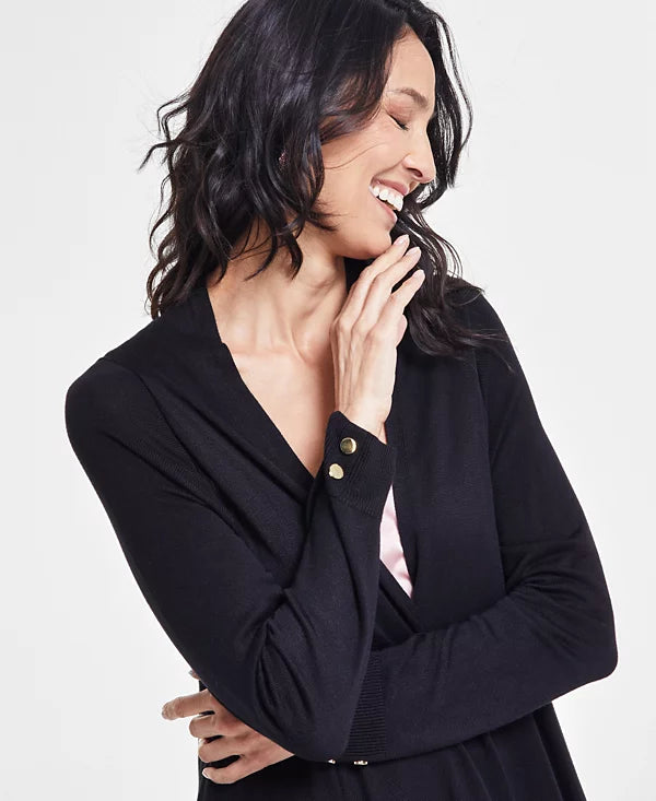 INC International Concepts Women's Waterfall Cardigan  Color Deep Black Size L