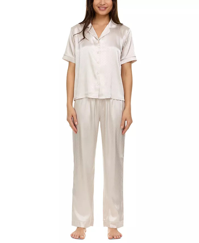 Flora by Flora Nikrooz Women's 2-Pc. Jamie Satin Jacquard Pajama Set  Beige Size S