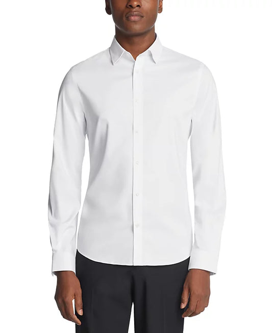 Michael Kors Men's Airsoft Slim Fit Untucked Length Stretch Dress Shirt  White 16/16.5 34/35
