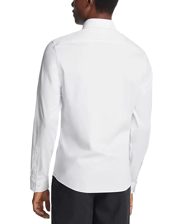 Michael Kors Men's Airsoft Slim Fit Untucked Length Stretch Dress Shirt  White 16/16.5 34/35