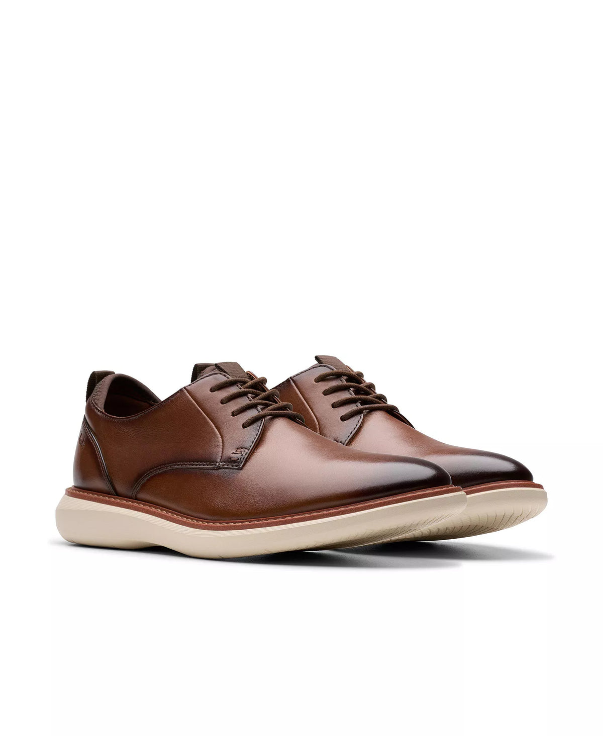 Clarks Men's Brantin Plain Toe Dress Casual Shoes  Dark Tan Leather Size 8.5W