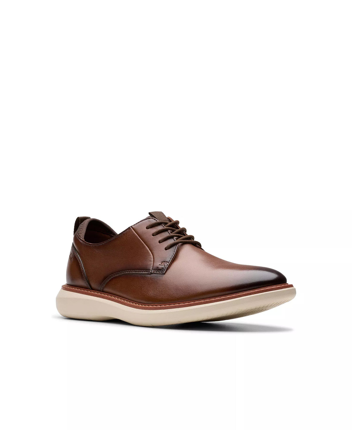 Clarks Men's Brantin Plain Toe Dress Casual Shoes  Dark Tan Leather Size 8.5W