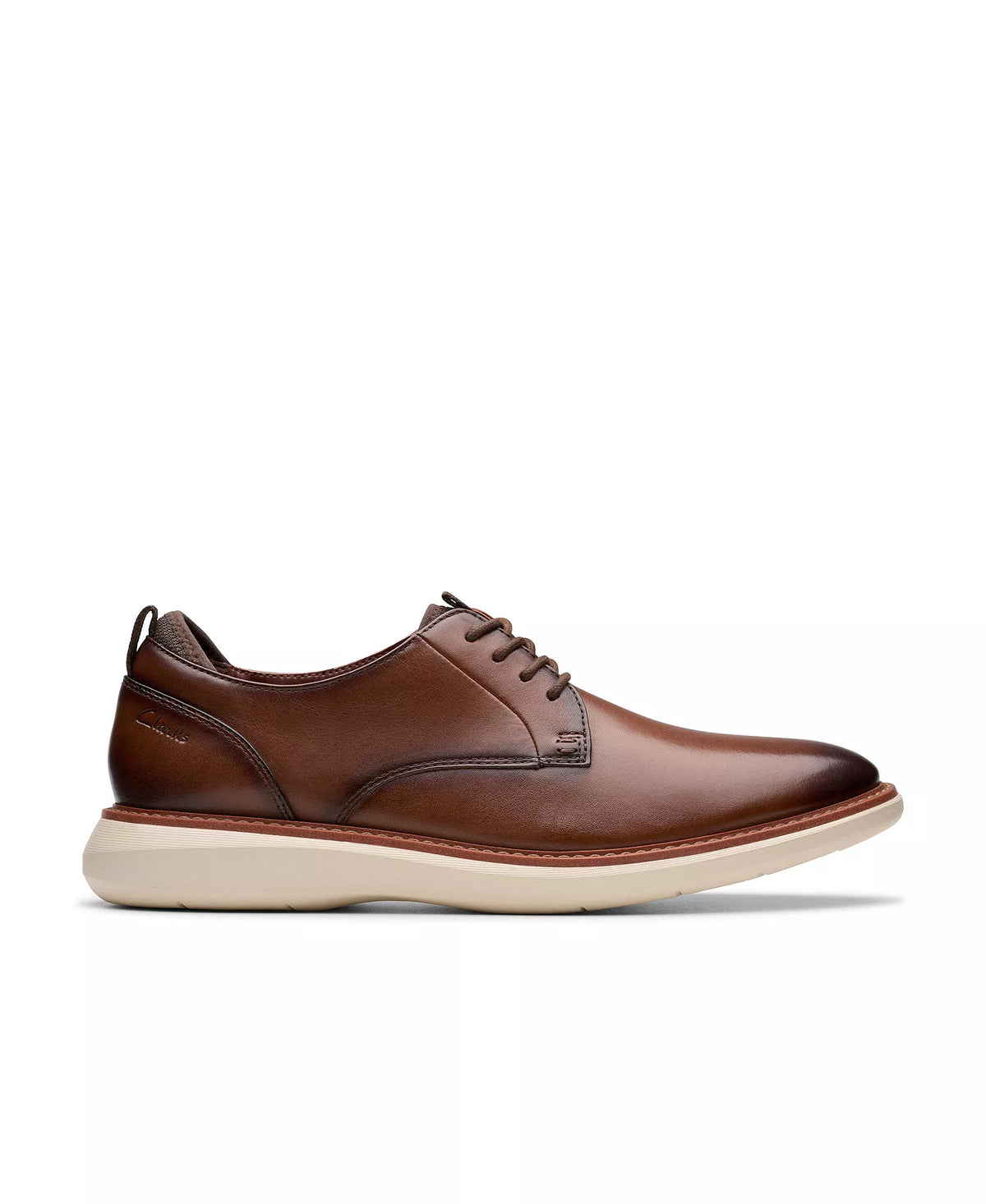 Clarks Men's Brantin Plain Toe Dress Casual Shoes  Dark Tan Leather Size 8.5W