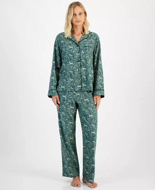 Charter Club Women's Cotton Woods-Print Pajama Set  Animal Garden Size PM