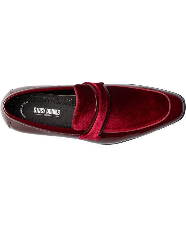 Stacy Adams Men's Spratley Moc Toe Saddle Slip On Loafer  Burgundy Size 9.5
