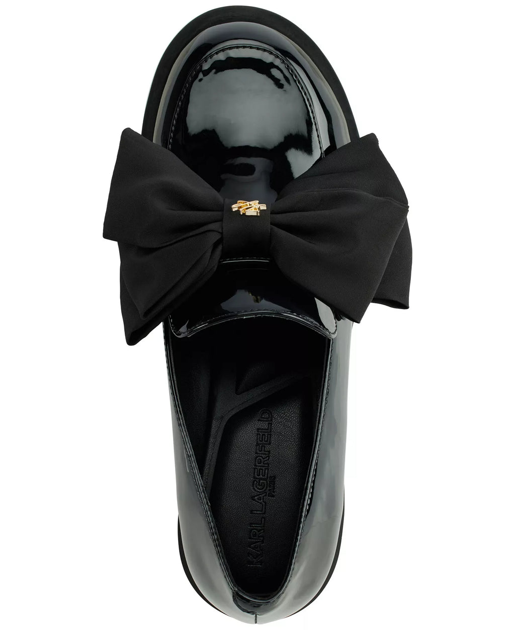 KARL LAGERFELD PARIS Women's Camilia Bow Slip-On Loafers  Black Patent Size 9.5