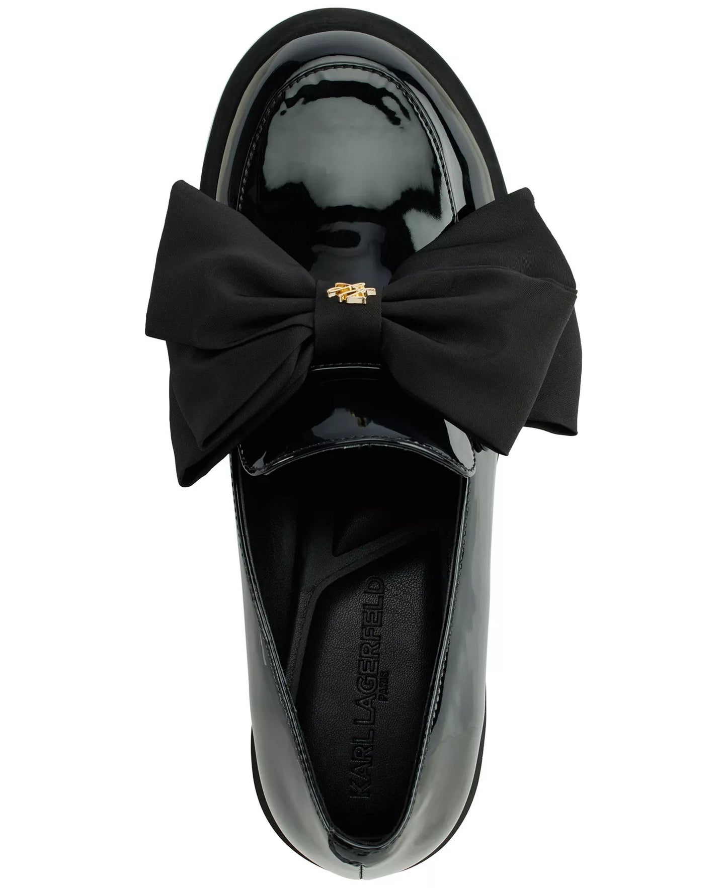 KARL LAGERFELD PARIS Women's Camilia Bow Slip-On Loafers  Black Patent Size 9.5