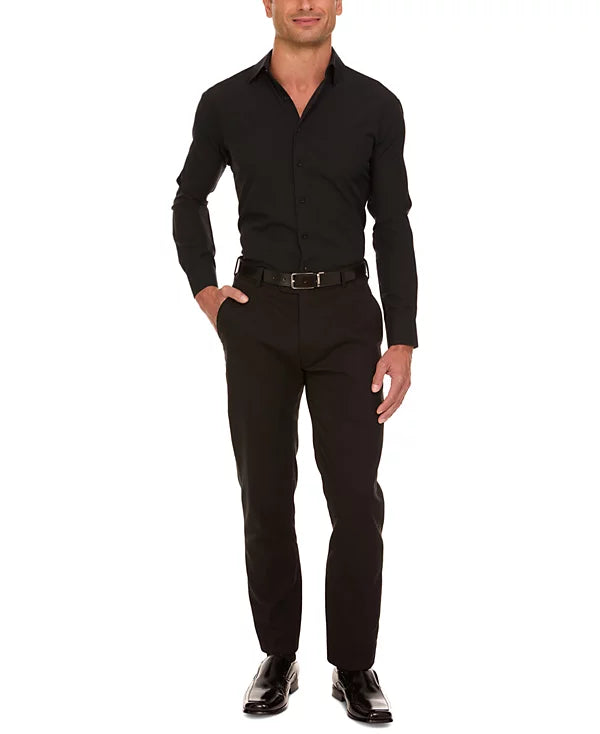 Nautica Men's Slim Fit Supershirt Dress Shirt  Black 15/15.5 34/35