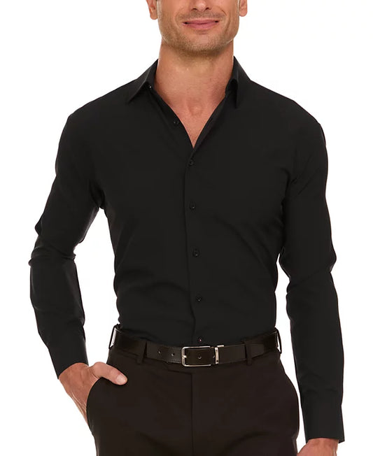 Nautica Men's Slim Fit Supershirt Dress Shirt  Black 15/15.5 34/35
