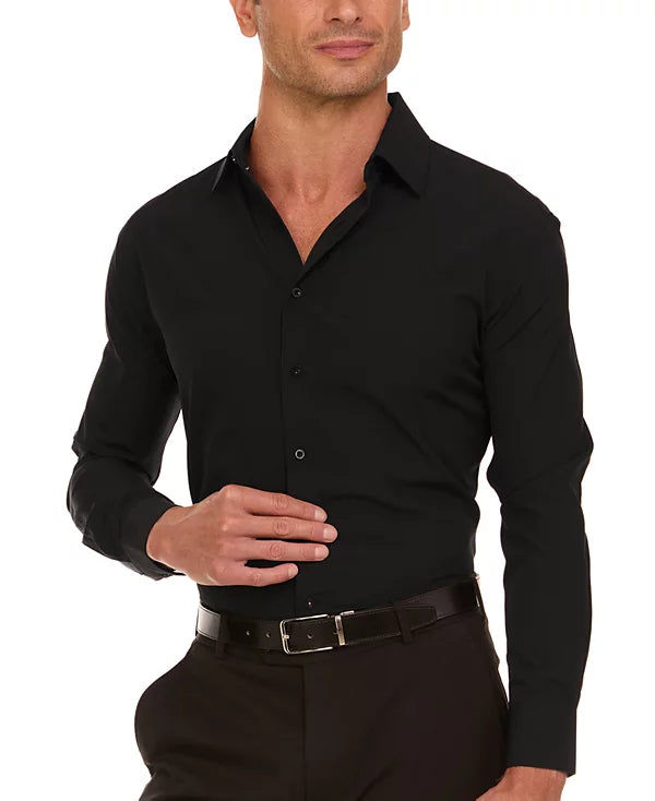 Nautica Men's Slim Fit Supershirt Dress Shirt  Black 15/15.5 34/35