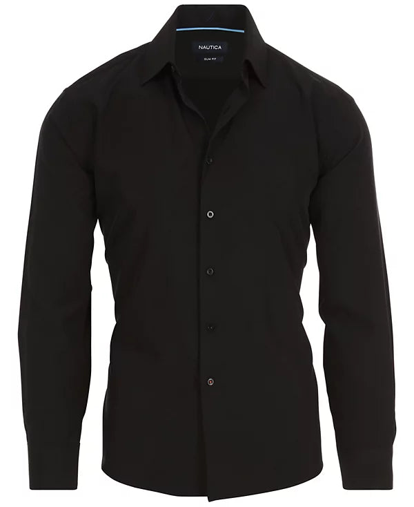 Nautica Men's Slim Fit Supershirt Dress Shirt  Black 15/15.5 34/35