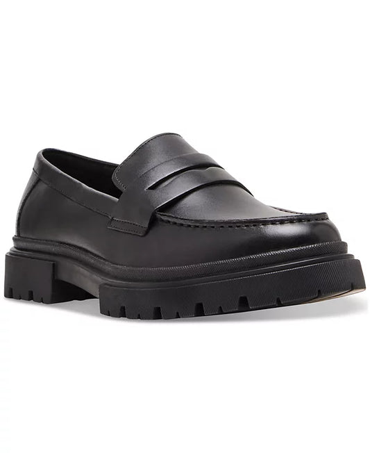 Steve Madden Men's Akkron Leather Lug-Sole Penny Loafers  Black Leather Size 7.5