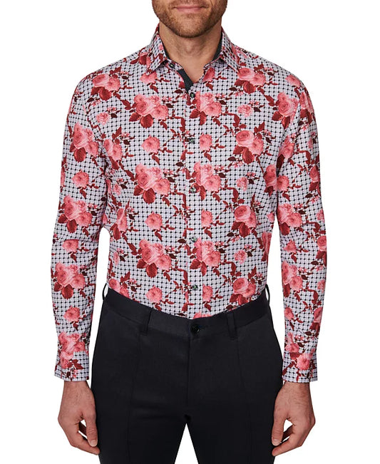 Society of Threads Men's Slim Fit Floral-Print Performance Stretch Dress Shirt  Multi Size XL 17/17.5