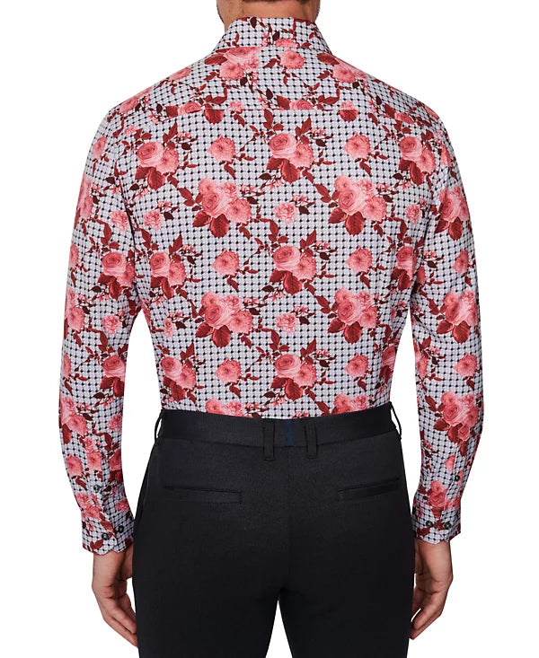 Society of Threads Men's Slim Fit Floral-Print Performance Stretch Dress Shirt  Multi Size XL 17/17.5