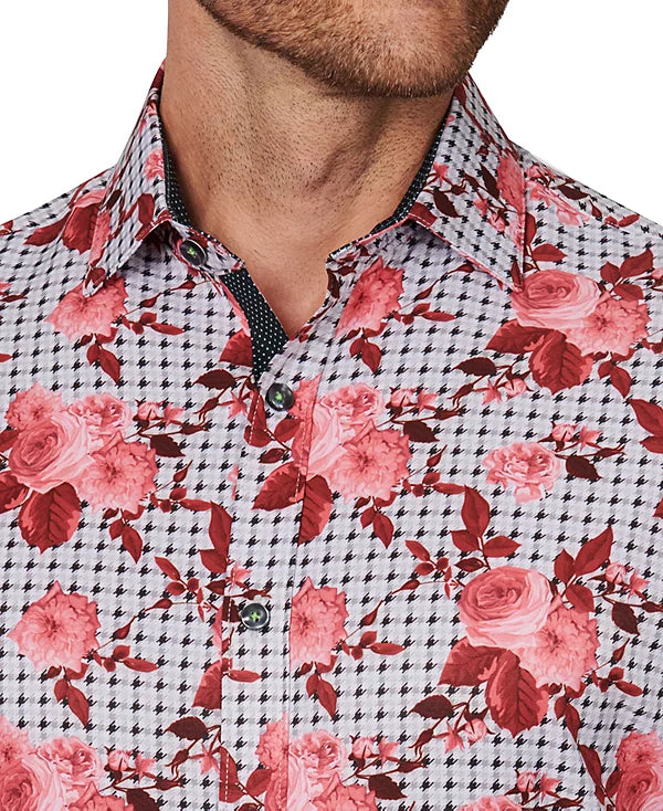 Society of Threads Men's Slim Fit Floral-Print Performance Stretch Dress Shirt  Multi Size XL 17/17.5