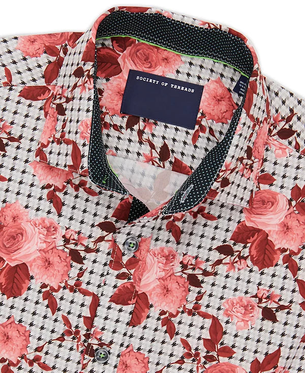 Society of Threads Men's Slim Fit Floral-Print Performance Stretch Dress Shirt  Multi Size XL 17/17.5